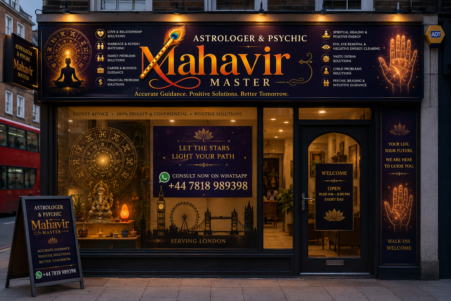 Promotional shopfront concept for Astrologer and Psychic Mahavir in West Bromwich